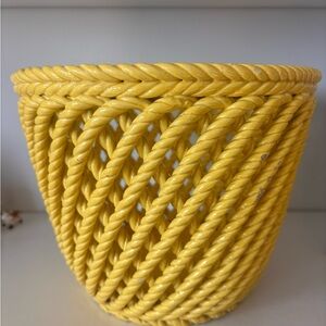 Vintage Braided Palm Beach Yellow Glazed Ceramic Cache Orchid Pot